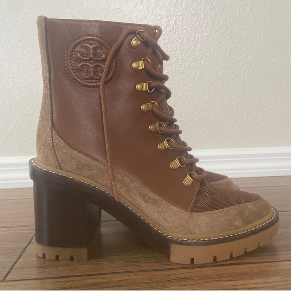 Tory Burch 95 mm Miller Lug Sole Booties boots lace up zipper chunky combat boot - Picture 6 of 16